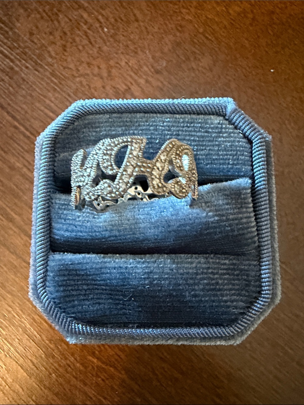 Diamonique Silver Letter H Motif Pavé Ring
